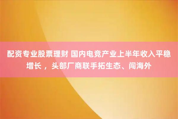 配资专业股票理财 国内电竞产业上半年收入平稳增长 ，头部厂商联手拓生态、闯海外